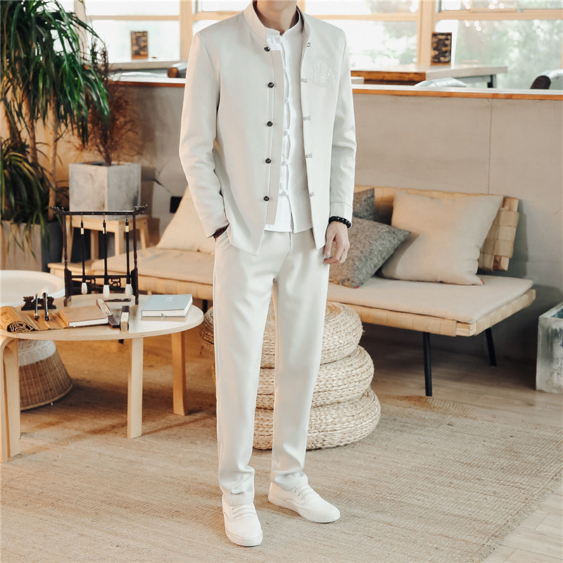 Chinese Style Youth Zhongshan Suit Three-piece Embroidered Coat Retro Hanfu