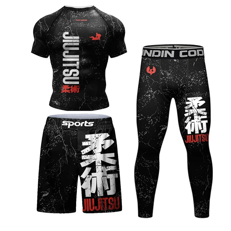 Jiu Jitsu 3D Printing Quick-drying Stretch 4-piece Set.