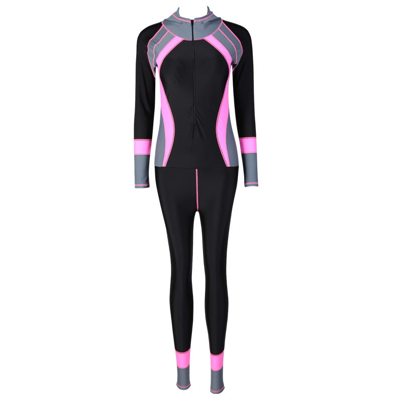 New Women One Piece Swimsuit Rash Guard Slim Long Sleeve.