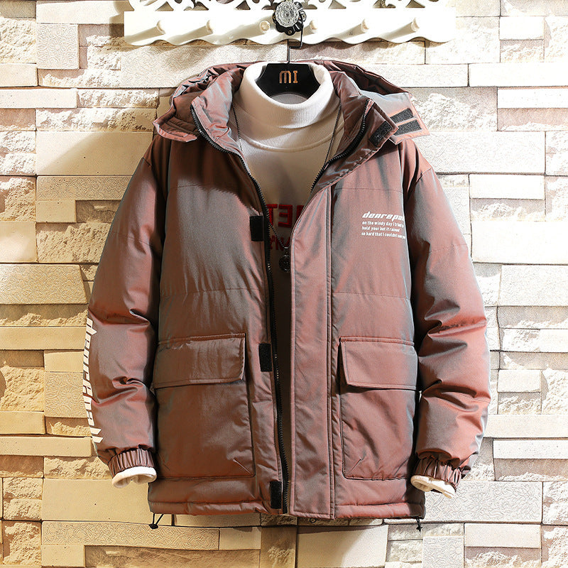 Men's Casual Cotton-padded Jacket With Warm And Cold Loose Hood
