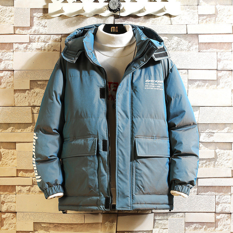 Men's Casual Cotton-padded Jacket With Warm And Cold Loose Hood