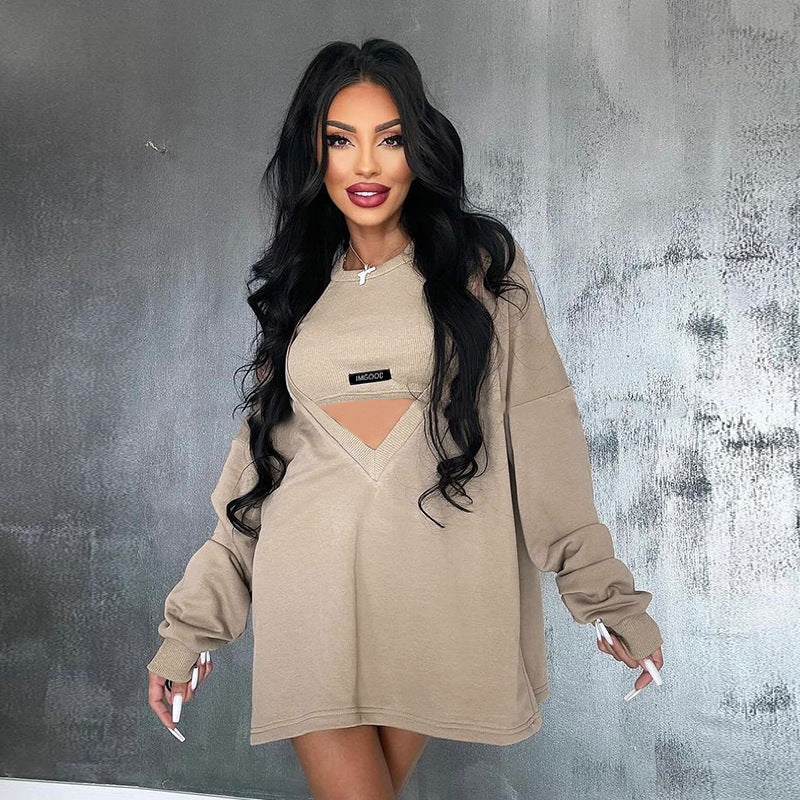 Personality All-matching Sexy Slim-fitting Sweater Hot Girl Two-piece Set Top