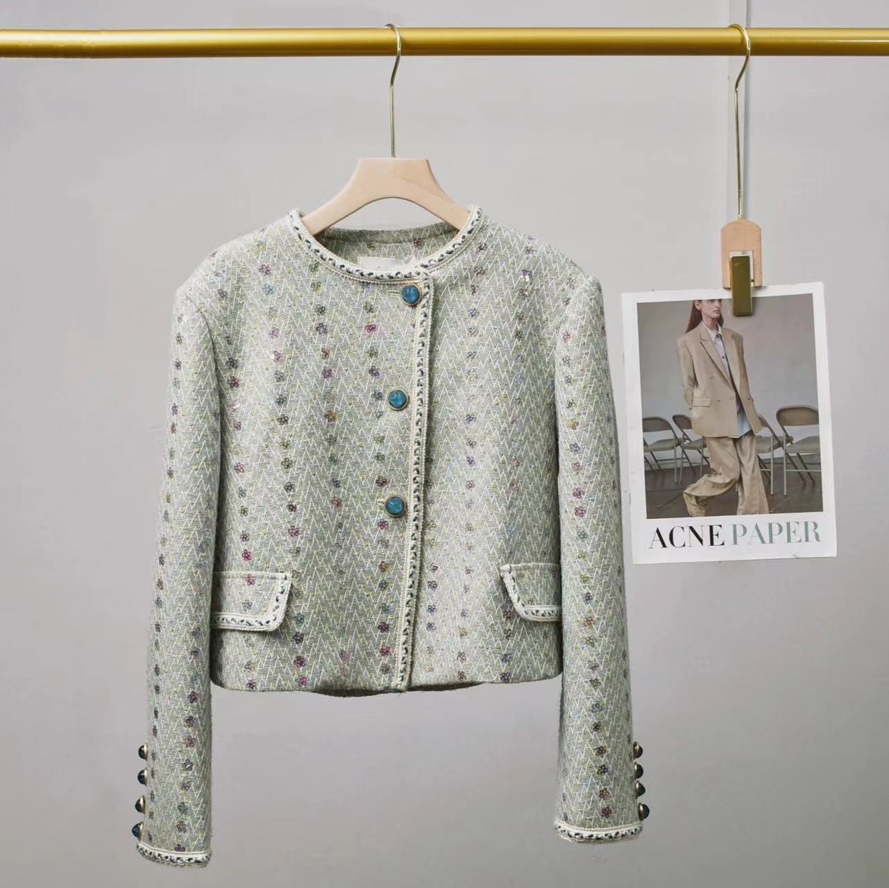 Sequin Embroidery Western Style Socialite Tweed Beaded Short Coat Temperament Two-piece Overskirt Suit