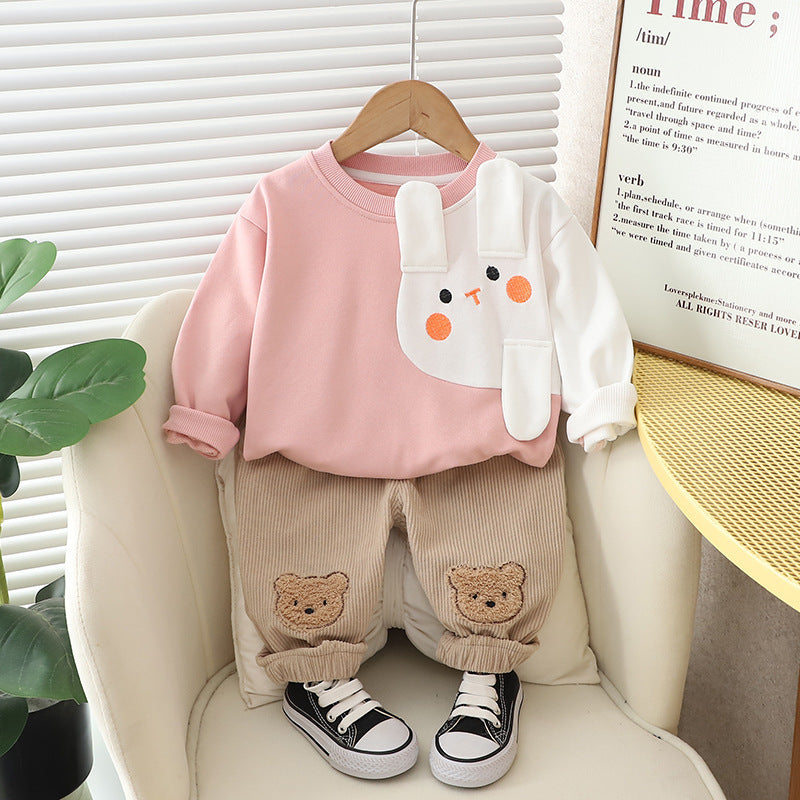 Children's Autumn Clothing Cartoon Long Sleeve Sweater Two-piece Set.