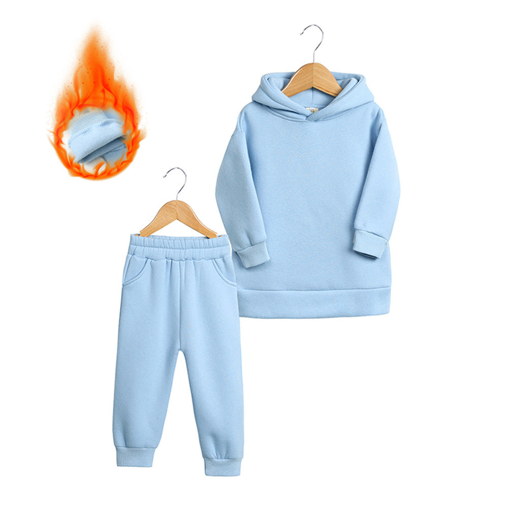 Thick Autumn And Winter Clothes Children's Pullover Hooded Sweater Trousers Two-piece Set