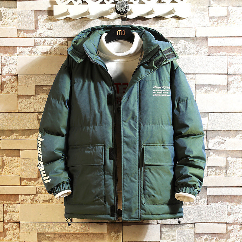 Men's Casual Cotton-padded Jacket With Warm And Cold Loose Hood