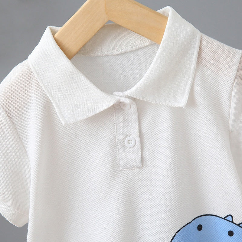 Summer Boys' Simple Cartoon Animal Short Sleeve Two-piece Set