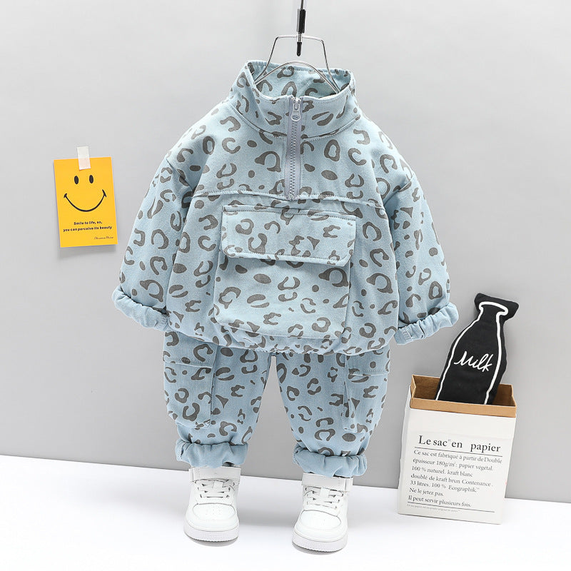 Boys And Girls Western Style Stand Collar Two Piece Suit.