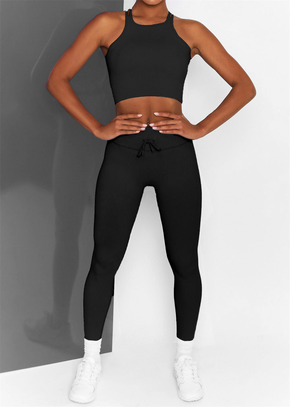 Casual Solid Color Yoga Clothes Suit High Neck Double Shoulder Straps