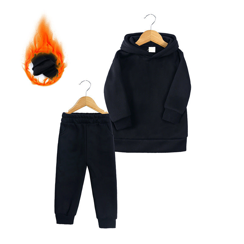 Thick Autumn And Winter Clothes Children's Pullover Hooded Sweater Trousers Two-piece Set