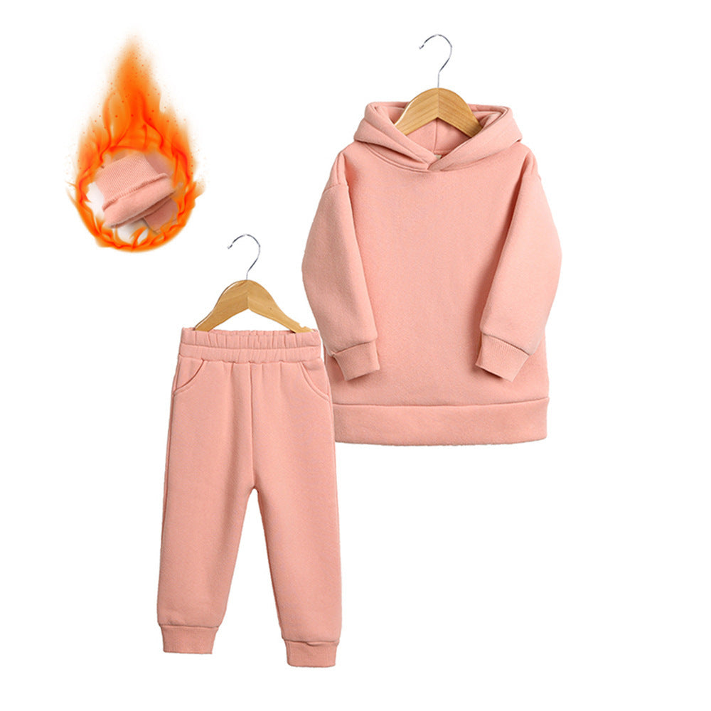 Thick Autumn And Winter Clothes Children's Pullover Hooded Sweater Trousers Two-piece Set