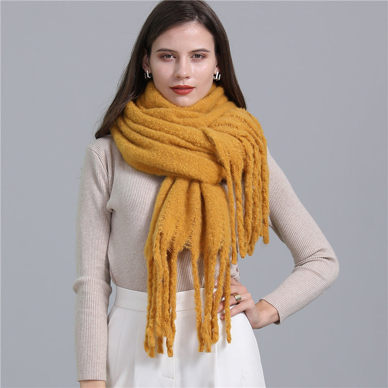 European And American Plus Long Scarf Winter Cashmere Warm All-matching Solid Color Scarf Men And Women Fashion Tassel Scarf New.
