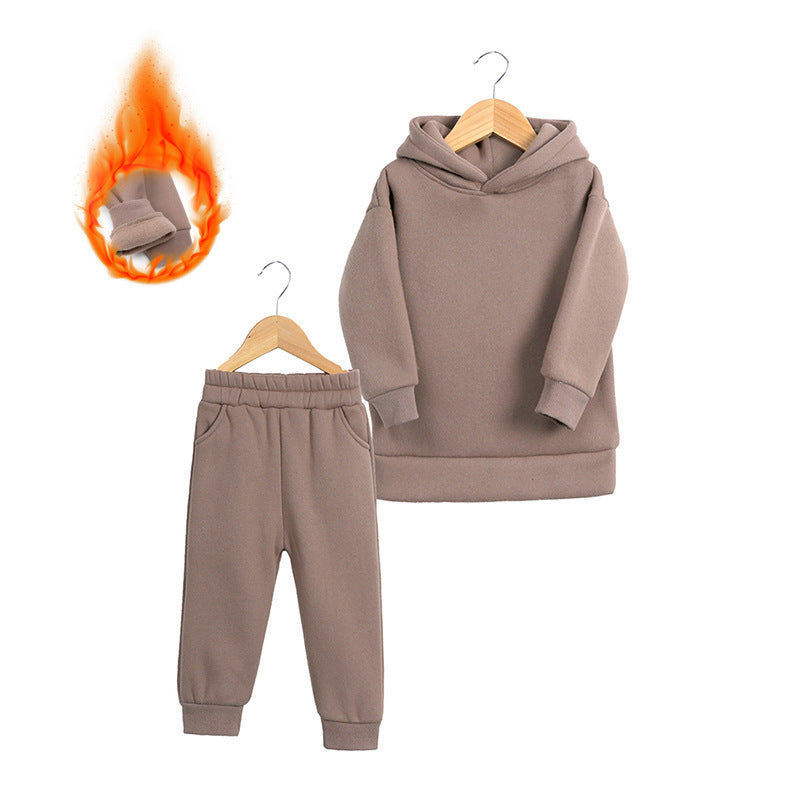 Thick Autumn And Winter Clothes Children's Pullover Hooded Sweater Trousers Two-piece Set
