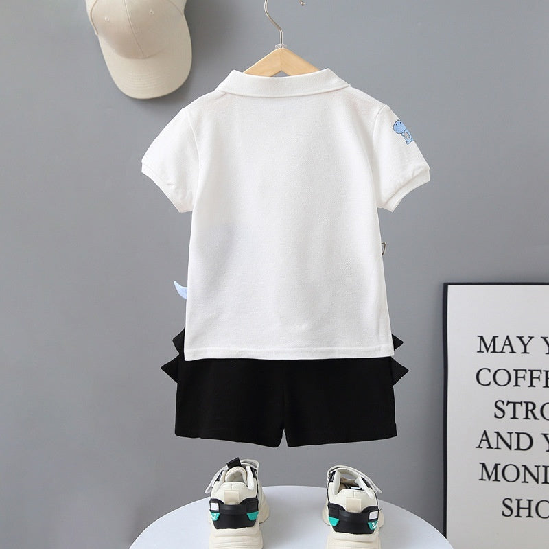 Summer Boys' Simple Cartoon Animal Short Sleeve Two-piece Set