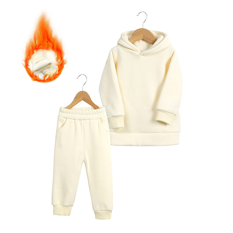 Thick Autumn And Winter Clothes Children's Pullover Hooded Sweater Trousers Two-piece Set