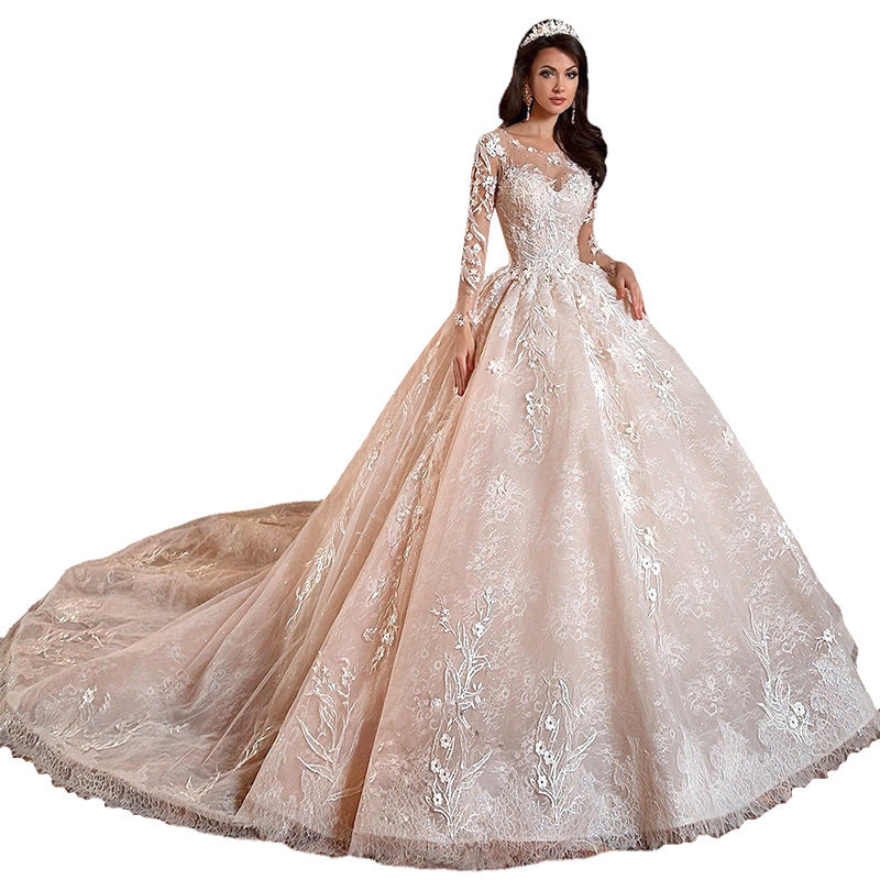 Long Trailing Mid-waist Backless Wedding Dress White