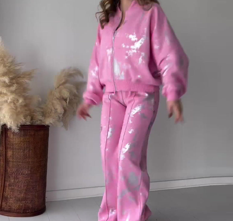 Pure Color Sequins Design Sense Trendy Best-selling Sweater Suit