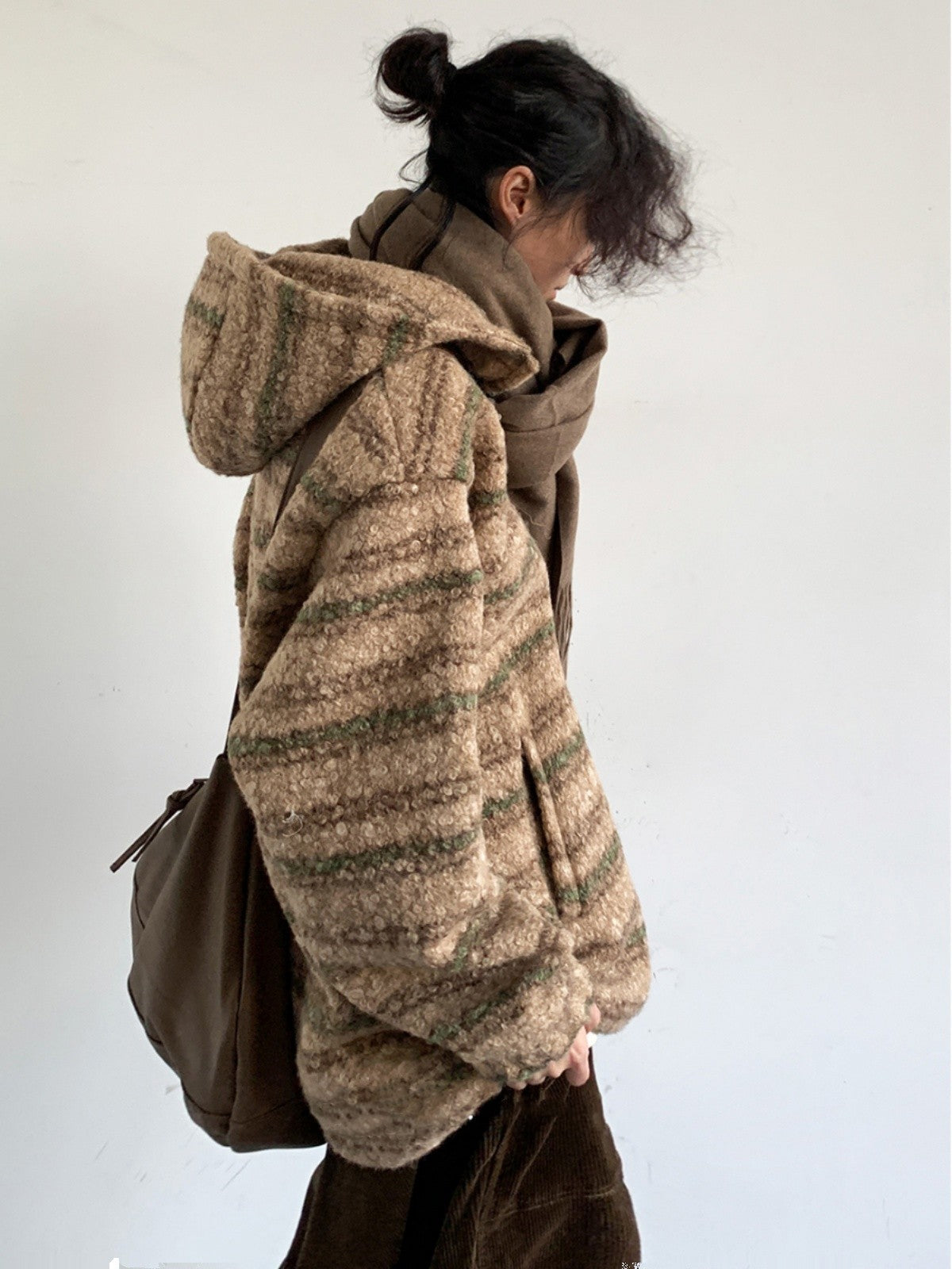 Men's Gradient Woolen Sweater Hooded Vintage Coat