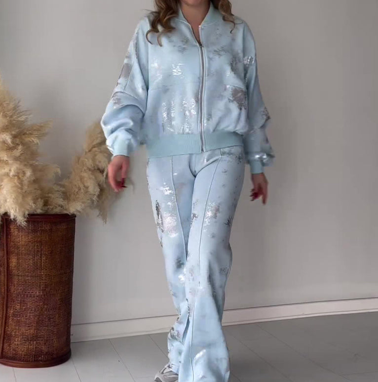 Pure Color Sequins Design Sense Trendy Best-selling Sweater Suit