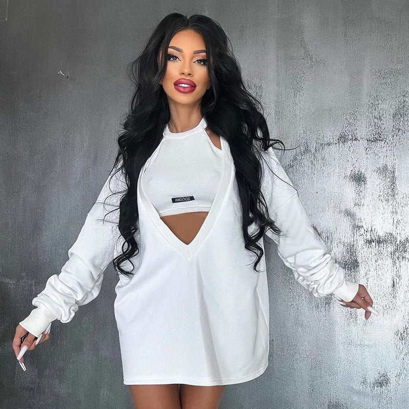 Personality All-matching Sexy Slim-fitting Sweater Hot Girl Two-piece Set Top