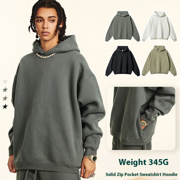 Loose Fleece-lined Sports Sweater Invisible Zipper American Style