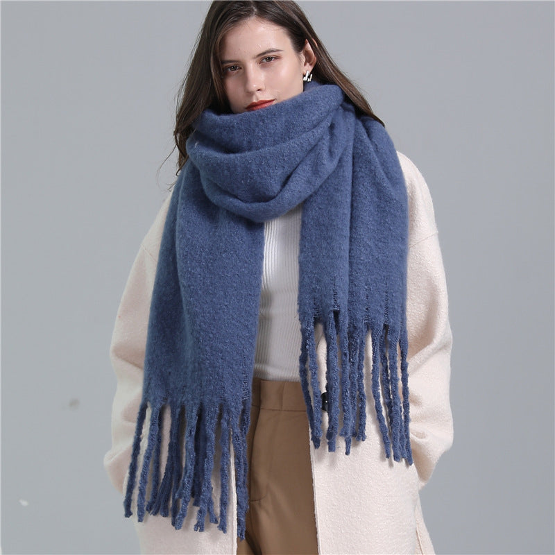 European And American Plus Long Scarf Winter Cashmere Warm All-matching Solid Color Scarf Men And Women Fashion Tassel Scarf New.