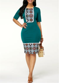 National Fashion Printed Slim-fit Hip Commuter Dress