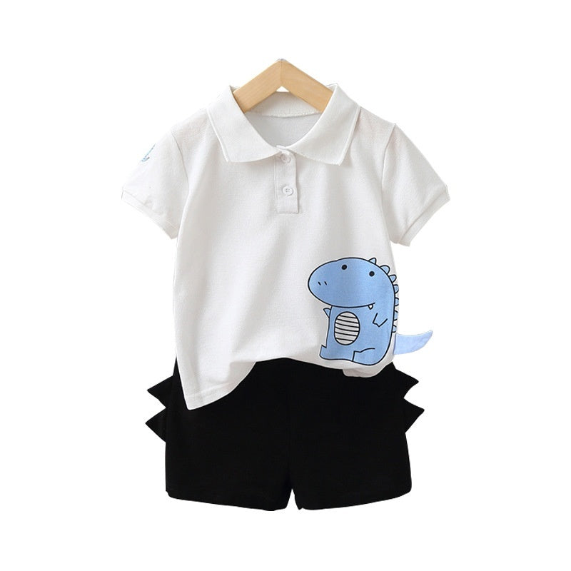 Summer Boys' Simple Cartoon Animal Short Sleeve Two-piece Set
