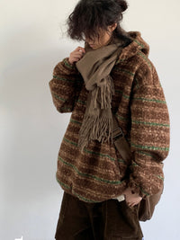 Men's Gradient Woolen Sweater Hooded Vintage Coat