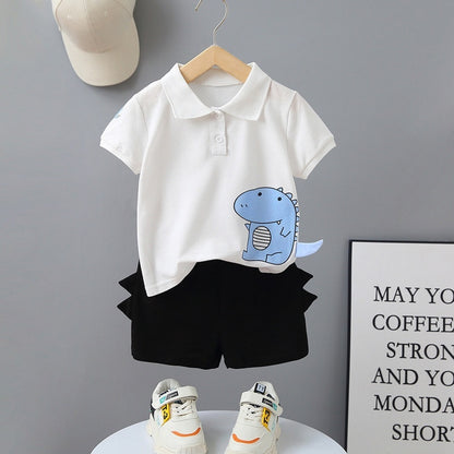 Summer Boys' Simple Cartoon Animal Short Sleeve Two-piece Set