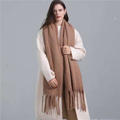 European And American Plus Long Scarf Winter Cashmere Warm All-matching Solid Color Scarf Men And Women Fashion Tassel Scarf New.