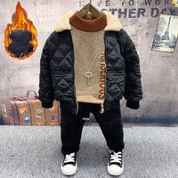 Boys Fleece Cotton Coat Sweater Jeans Suit.
