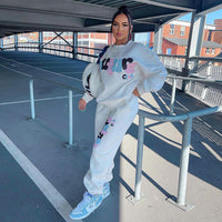 Women's Casual English Alphabet Letters Printed Sweatshirt And Sweatpants Suit