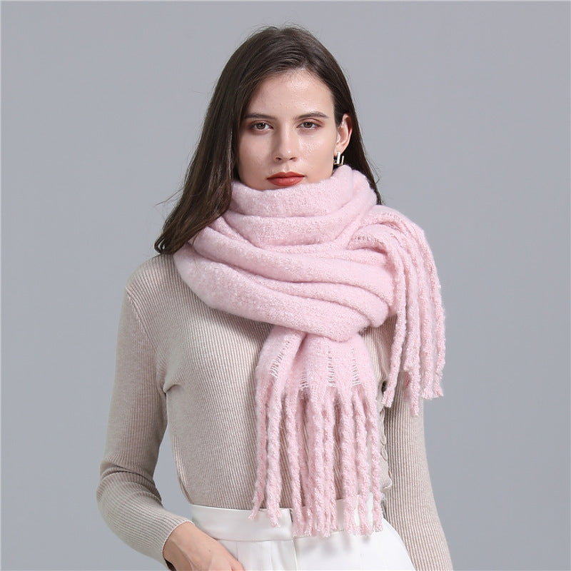 European And American Plus Long Scarf Winter Cashmere Warm All-matching Solid Color Scarf Men And Women Fashion Tassel Scarf New.