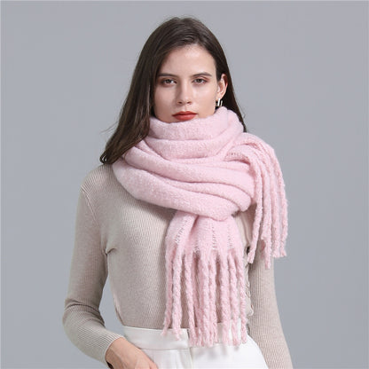 European And American Plus Long Scarf Winter Cashmere Warm All-matching Solid Color Scarf Men And Women Fashion Tassel Scarf New.