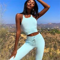 Casual Solid Color Yoga Clothes Suit High Neck Double Shoulder Straps