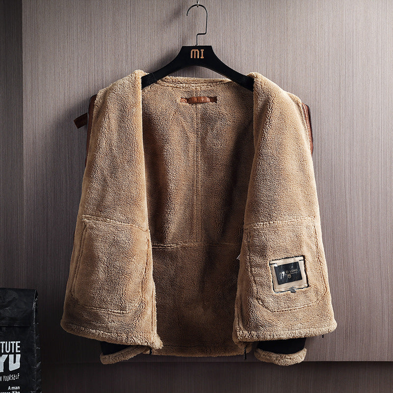 Korean Version Of Hong Kong Style Plus Size Plus Velvet Thick Fur  Men's Jacket