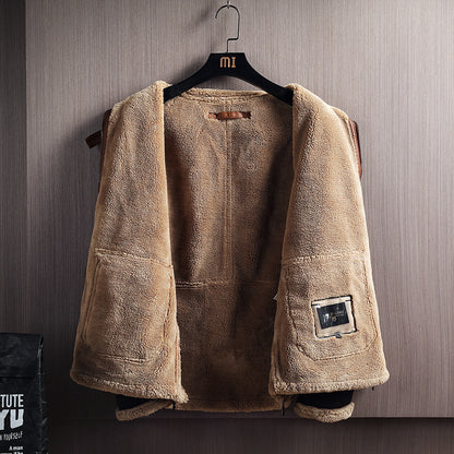 Korean Version Of Hong Kong Style Plus Size Plus Velvet Thick Fur  Men's Jacket