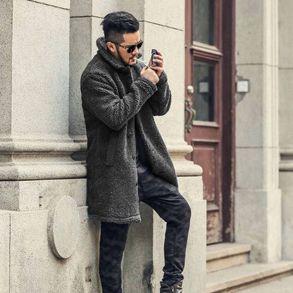 Cotton-padded Mid-length Coat Men's Winter Plus Size Korean-style Faux Leather Lamb