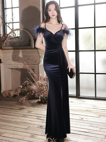 Wine Red Vintage Velvet Dress Winter Suspender Light Luxury Dress