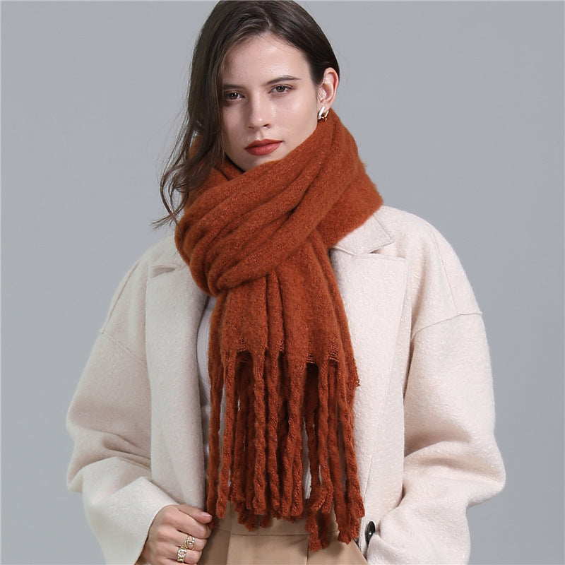 European And American Plus Long Scarf Winter Cashmere Warm All-matching Solid Color Scarf Men And Women Fashion Tassel Scarf New.
