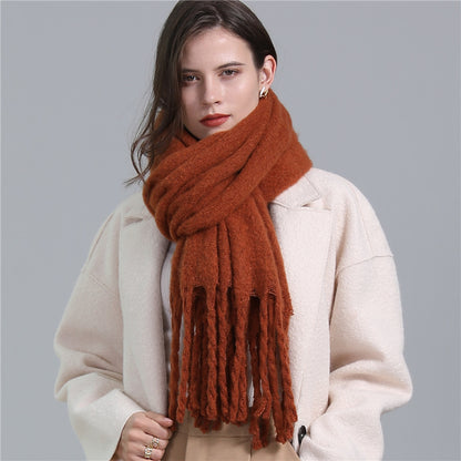 European And American Plus Long Scarf Winter Cashmere Warm All-matching Solid Color Scarf Men And Women Fashion Tassel Scarf New.
