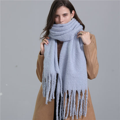 European And American Plus Long Scarf Winter Cashmere Warm All-matching Solid Color Scarf Men And Women Fashion Tassel Scarf New.