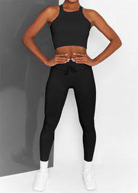 Casual Solid Color Yoga Clothes Suit High Neck Double Shoulder Straps