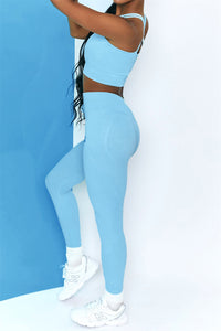 Casual Solid Color Yoga Clothes Suit High Neck Double Shoulder Straps