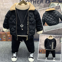 Boys Fleece Cotton Coat Sweater Jeans Suit.