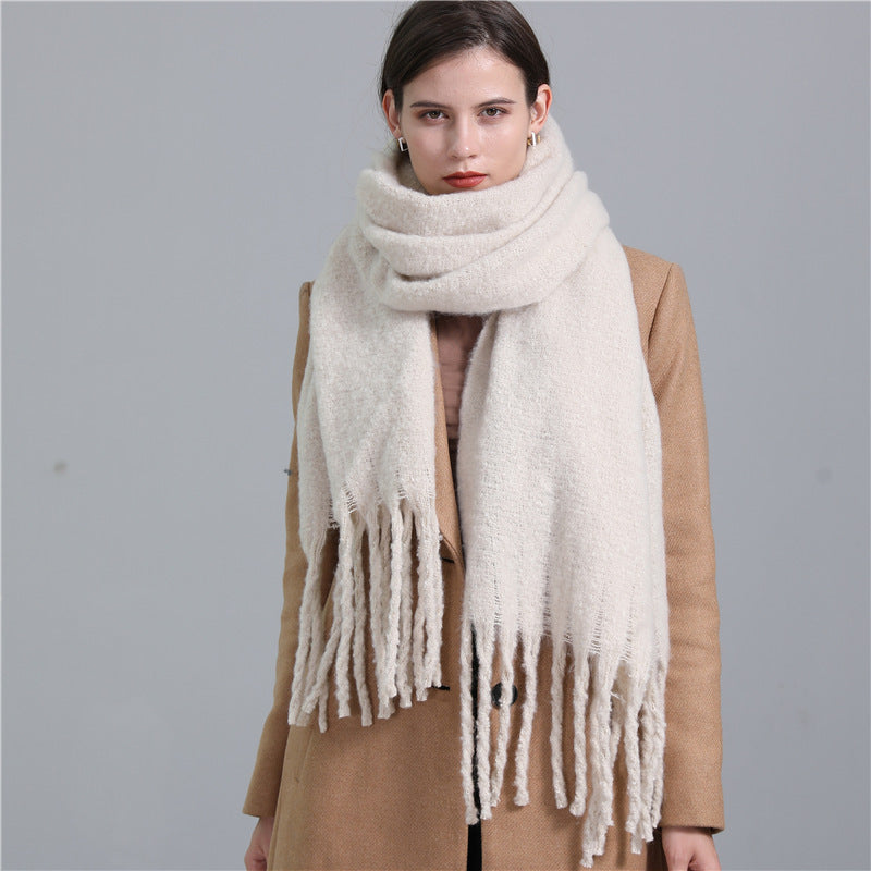 European And American Plus Long Scarf Winter Cashmere Warm All-matching Solid Color Scarf Men And Women Fashion Tassel Scarf New.