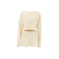 Women's Knitted Comfortable Skin-friendly Long Sleeve Shorts Suit