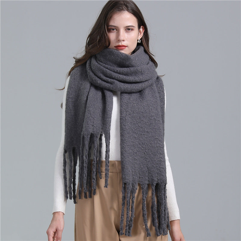 European And American Plus Long Scarf Winter Cashmere Warm All-matching Solid Color Scarf Men And Women Fashion Tassel Scarf New.