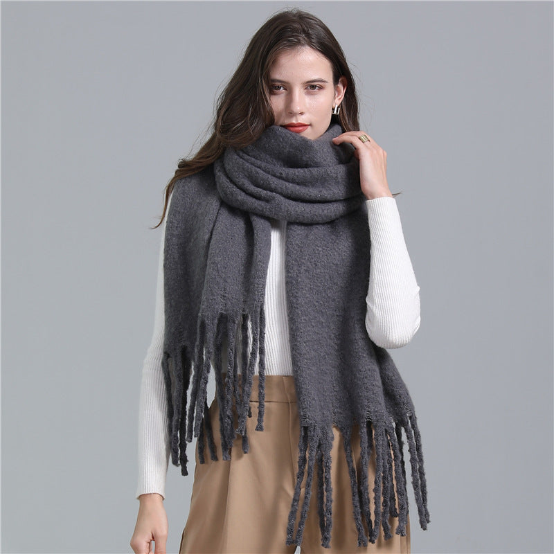 European And American Plus Long Scarf Winter Cashmere Warm All-matching Solid Color Scarf Men And Women Fashion Tassel Scarf New.